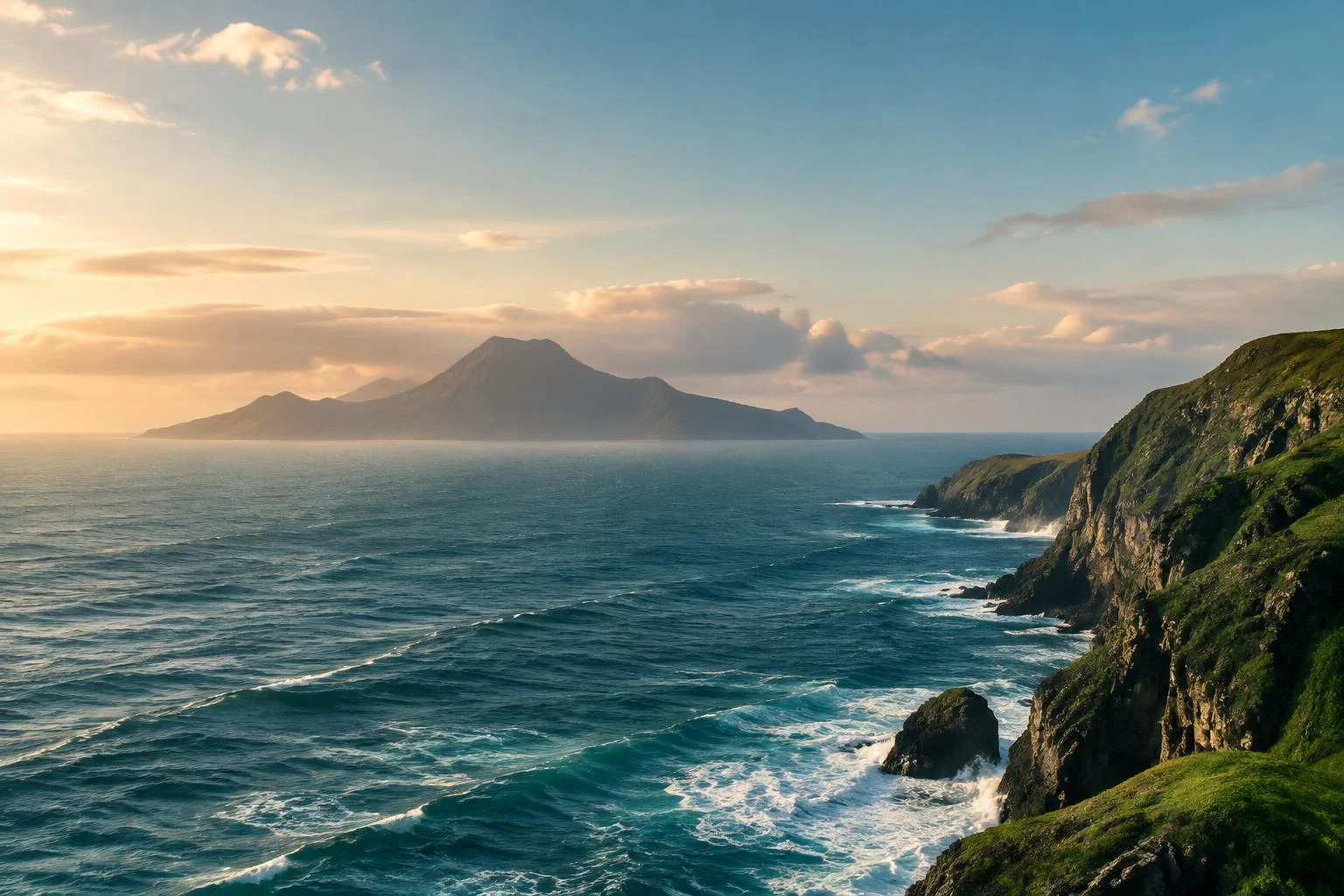 Atmospheric imagined Atlantic island landscape, not documentary Saint Helena photography